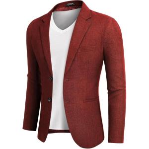 imageCOOFANDY Mens Blazer Casual Slim Fit Sport Coats Two Button Lightweight Suit JacketRed