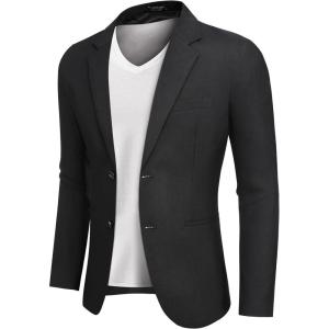 imageCOOFANDY Mens Blazer Casual Slim Fit Sport Coats Two Button Lightweight Suit JacketSolid Color Blazer  Black