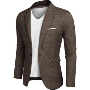 imageCOOFANDY Mens Blazer Casual Sport Coats Slim Fit One Button Suit Jacket Lightweight Sports JacketBrown