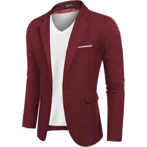 imageCOOFANDY Mens Blazer Casual Sport Coats Slim Fit One Button Suit Jacket Lightweight Sports JacketBurgundy