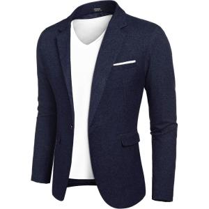 imageCOOFANDY Mens Blazer Casual Sport Coats Slim Fit One Button Suit Jacket Lightweight Sports JacketNavy Blue