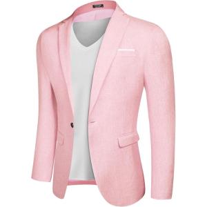 imageCOOFANDY Mens Blazer Casual Sport Coats Slim Fit One Button Suit Jacket Lightweight Sports JacketPink