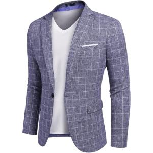 imageCOOFANDY Mens Blazer Casual Sport Coats Slim Fit One Button Suit Jacket Lightweight Sports JacketPlaid Blazer  Blue