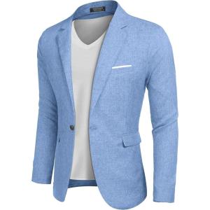 imageCOOFANDY Mens Blazer Casual Sport Coats Slim Fit One Button Suit Jacket Lightweight Sports JacketSky Blue