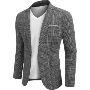 imageCOOFANDY Mens Blazer Casual Sport Coats Slim Fit One Button Suit Jacket Lightweight Sports JacketSmall Plaid  Black