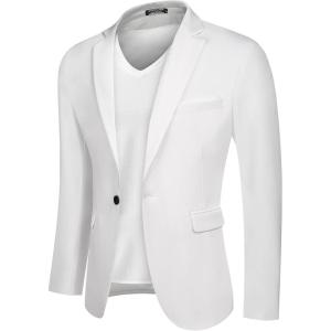 imageCOOFANDY Mens Blazer Casual Sport Coats Slim Fit One Button Suit Jacket Lightweight Sports JacketWhite