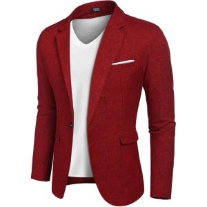 imageCOOFANDY Mens Blazer Casual Sport Coats Slim Fit One Button Suit Jacket Lightweight Sports JacketWine Red