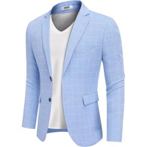 imageCOOFANDY Mens Blazer Casual Sport Coats Two Buttons Lightweight Suit JacketCheckered Blazer  Clear Blue