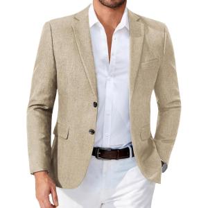 imageCOOFANDY Mens Blazer Casual Sport Coats Two Buttons Lightweight Suit JacketLight Khaki