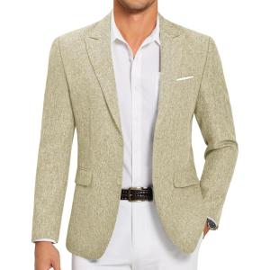 imageCOOFANDY Mens Blazer Casual Two Buttons Sport Coat Slim Fit Lightweight Suit JacketsLight Khaki
