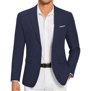 imageCOOFANDY Mens Blazer Casual Two Buttons Sport Coat Slim Fit Lightweight Suit JacketsNavy Blue