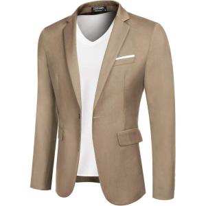 imageCOOFANDY Mens Blazer Sport Coats Casual Slim Fit Suit Jacket Business One Button BlazersLight Khaki