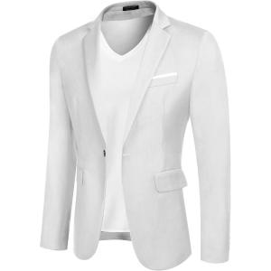 imageCOOFANDY Mens Blazer Sport Coats Casual Slim Fit Suit Jacket Business One Button BlazersWhite