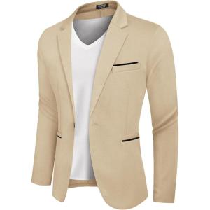 imageCOOFANDY Mens Casual Blazer Jacket Slim Fit Sports Coat Business Suit Jackets One ButtonApricot