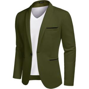 imageCOOFANDY Mens Casual Blazer Jacket Slim Fit Sports Coat Business Suit Jackets One ButtonArmy Green