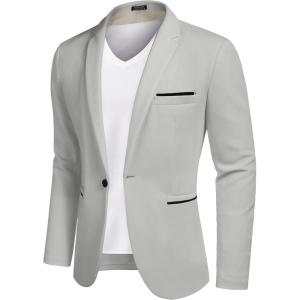 imageCOOFANDY Mens Casual Blazer Jacket Slim Fit Sports Coat Business Suit Jackets One ButtonLight Gray