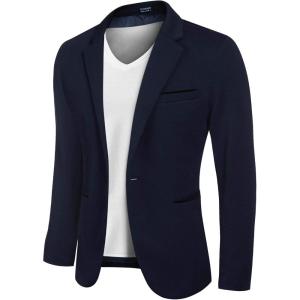 imageCOOFANDY Mens Casual Blazer Jacket Slim Fit Sports Coat Business Suit Jackets One ButtonNavy Blue