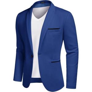 imageCOOFANDY Mens Casual Blazer Jacket Slim Fit Sports Coat Business Suit Jackets One ButtonRoyal Blue