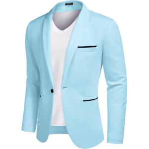 imageCOOFANDY Mens Casual Blazer Jacket Slim Fit Sports Coat Business Suit Jackets One ButtonSky Blue