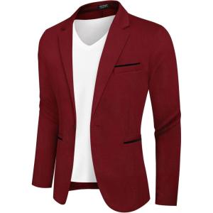 imageCOOFANDY Mens Casual Blazer Jacket Slim Fit Sports Coat Business Suit Jackets One ButtonWine Red