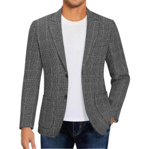 imageCOOFANDY Mens Casual Blazer Sport Coat Lightweight Two Button Business Suit JacketsFine Plaid Blazer Black