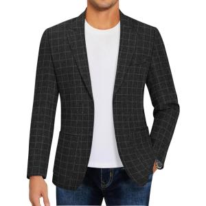 imageCOOFANDY Mens Casual Blazer Sport Coat Lightweight Two Button Business Suit JacketsPlaid Blazer Black