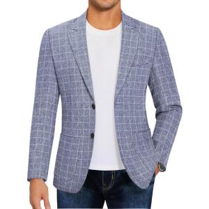 imageCOOFANDY Mens Casual Blazer Sport Coat Lightweight Two Button Business Suit JacketsPlaid Blazer Blue