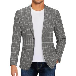 imageCOOFANDY Mens Casual Blazer Sport Coat Lightweight Two Button Business Suit JacketsPlaid Blazer Dark Gray