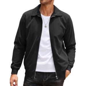 imageCOOFANDY Mens Casual Corduroy Jacket Lightweight Zip Up Vintage Jacket Collared Bomber JacketBlack