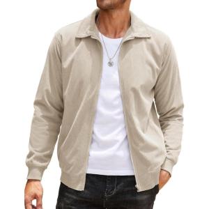 imageCOOFANDY Mens Casual Corduroy Jacket Lightweight Zip Up Vintage Jacket Collared Bomber JacketKhaki