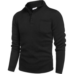 imageCOOFANDY Mens Casual Henley Pullover Sweatshirt Thermal Fleece Slim Fit SweaterBlack