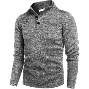 imageCOOFANDY Mens Casual Henley Pullover Sweatshirt Thermal Fleece Slim Fit SweaterBlack and White