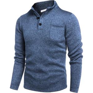 imageCOOFANDY Mens Casual Henley Pullover Sweatshirt Thermal Fleece Slim Fit SweaterBlue and Black