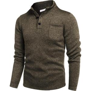 imageCOOFANDY Mens Casual Henley Pullover Sweatshirt Thermal Fleece Slim Fit SweaterCoffee