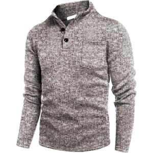 imageCOOFANDY Mens Casual Henley Pullover Sweatshirt Thermal Fleece Slim Fit SweaterCoffee and White