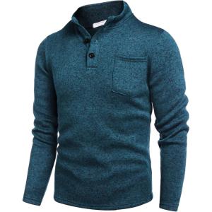 imageCOOFANDY Mens Casual Henley Pullover Sweatshirt Thermal Fleece Slim Fit SweaterDark Blue and Black