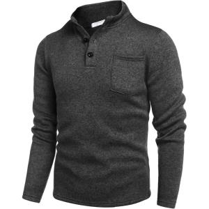 imageCOOFANDY Mens Casual Henley Pullover Sweatshirt Thermal Fleece Slim Fit SweaterDark Grey