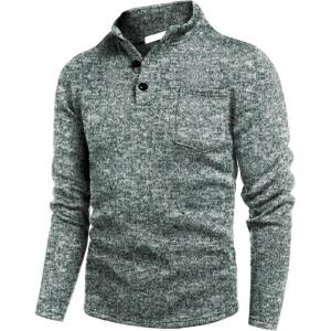 imageCOOFANDY Mens Casual Henley Pullover Sweatshirt Thermal Fleece Slim Fit SweaterForest Green