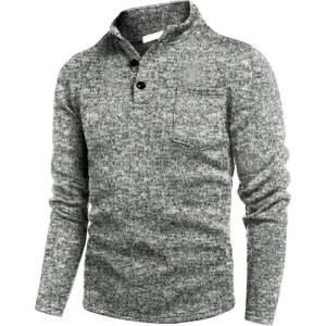 imageCOOFANDY Mens Casual Henley Pullover Sweatshirt Thermal Fleece Slim Fit SweaterForest Green and White