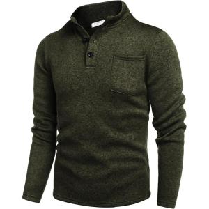 imageCOOFANDY Mens Casual Henley Pullover Sweatshirt Thermal Fleece Slim Fit SweaterGreen Black Jasper