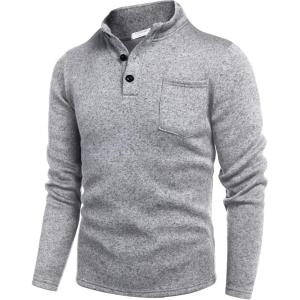 imageCOOFANDY Mens Casual Henley Pullover Sweatshirt Thermal Fleece Slim Fit SweaterGrey