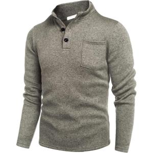 imageCOOFANDY Mens Casual Henley Pullover Sweatshirt Thermal Fleece Slim Fit SweaterKhaki
