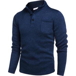 imageCOOFANDY Mens Casual Henley Pullover Sweatshirt Thermal Fleece Slim Fit SweaterNavy Blue