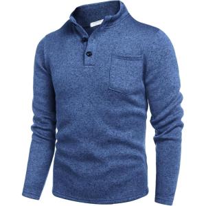 imageCOOFANDY Mens Casual Henley Pullover Sweatshirt Thermal Fleece Slim Fit SweaterSky Blue