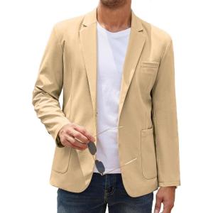 imageCOOFANDY Mens Casual Linen Blazer Lightweight Regular Fit Sport Coat One Button Suit Jacket01light Khaki