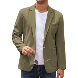 imageCOOFANDY Mens Casual Linen Blazer Lightweight Regular Fit Sport Coat One Button Suit JacketArmy Green