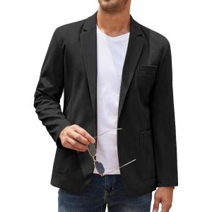 imageCOOFANDY Mens Casual Linen Blazer Lightweight Regular Fit Sport Coat One Button Suit JacketBlack