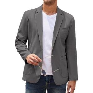 imageCOOFANDY Mens Casual Linen Blazer Lightweight Regular Fit Sport Coat One Button Suit JacketDark Grey
