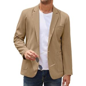 imageCOOFANDY Mens Casual Linen Blazer Lightweight Regular Fit Sport Coat One Button Suit JacketDark Khaki