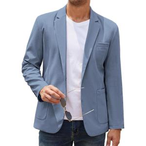 imageCOOFANDY Mens Casual Linen Blazer Lightweight Regular Fit Sport Coat One Button Suit JacketDenim Blue